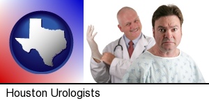Houston, Texas - a nervous patient and a smiling urologist